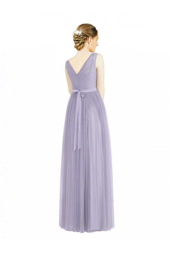 Sydney Wide Straps V-Neck Long Tulle Bridesmaids with Belt