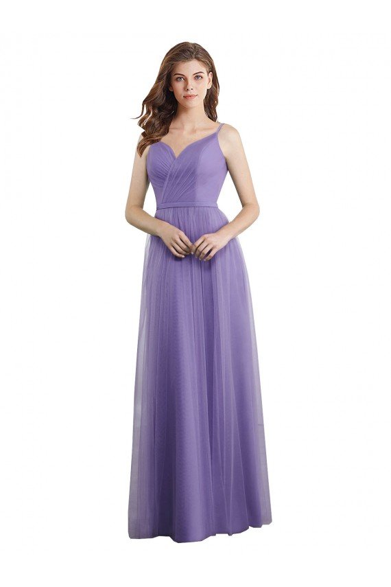 Sweetheart Deep V-Back Tulle Bridesmaid Dress with Draped Bodice