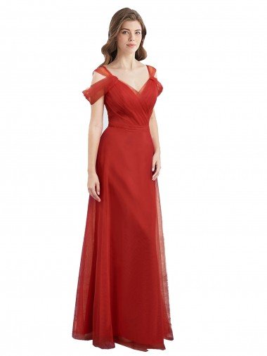 Sydney Cold Shoulder Pleated Wrap Tulle Bridesmaid Dress with Low V-Back
