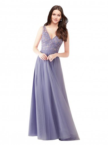 Sydney Sweetheart Tulle Bridesmaid Dress with Fully Embroidered V-Neck Bodice