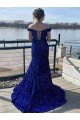 Sydney Off the Shoulder Sleeveless Long Sweep Train Velvet Sequin Prom Dress