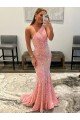 Sydney Open Back One Shoulder Sleeveless Long Sweep Train Velvet Sequin Prom Dress