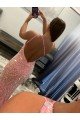 Sydney Open Back One Shoulder Sleeveless Long Sweep Train Velvet Sequin Prom Dress