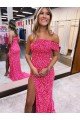 Sydney One Shoulder Sleeveless Long Sweep Train Velvet Sequin Prom Dress with Side Slit
