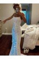 Sydney Long Spaghetti Straps Sleeveless Sweep Train Velvet Sequin Prom Dress