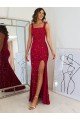 Sydney Square Neck Sleeveless Long Velvet Sequin Prom Dress with Slit