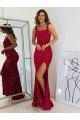 Sydney Square Neck Sleeveless Long Velvet Sequin Prom Dress with Slit