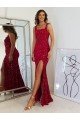 Sydney Square Neck Sleeveless Long Velvet Sequin Prom Dress with Slit