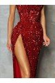 Sydney Strapless Sleeveless Long Floor Length Velvet Sequin Prom Dress High Side Slit