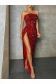 Sydney Strapless Sleeveless Long Floor Length Velvet Sequin Prom Dress High Side Slit