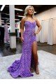 Sydney A-Line Sweetheart Sleeveless Long Velvet Sequin Prom Dress with Slit