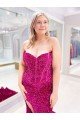 Sydney Long Sweetheart Sleeveless Sweep Train Velvet Sequin Prom Dress with Slit