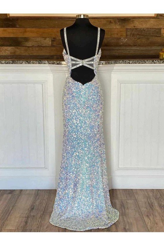 Sydney V-Neck Sleeveless Long Sweep Train Velvet Sequin Prom Dress