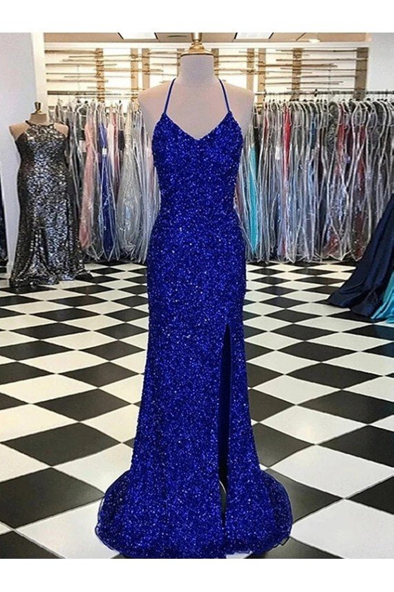Sydney V-Neck Sleeveless Long Velvet Sequin Prom Dress