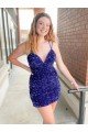 Sleeveless Short Velvet Sequin V-Neck Homecoming Dress / Prom Dress