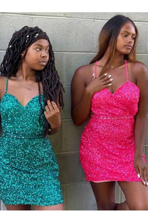 Sydney V-Neck Sleeveless Short Velvet Sequin Cocktail Dress