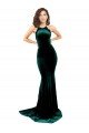 Sydney High Neck Formal Stretch Velvet Bridesmaid Dress / Prom Dress with Black Lace Embroidery