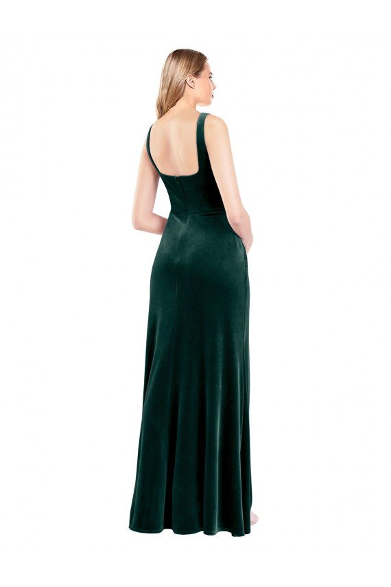 Sydney Square Neck Full Length Velvet Bridesmaid Dress / Prom Dress with Side Slit