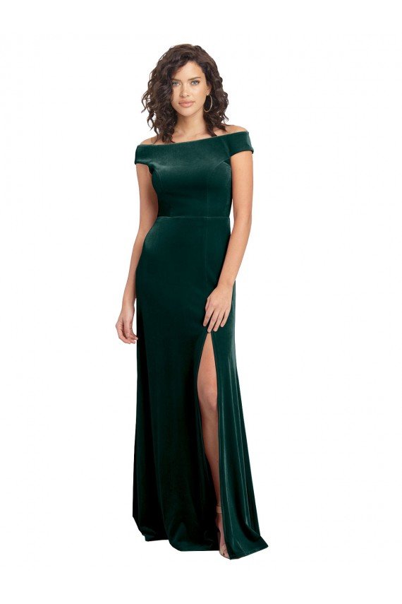 Sydney Floor Length Cap Sleeves Long Formal Velvet Bridesmaid Dress / Prom Dress with High Side Slit