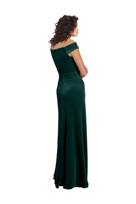 Sydney Floor Length Cap Sleeves Long Formal Velvet Bridesmaid Dress / Prom Dress with High Side Slit