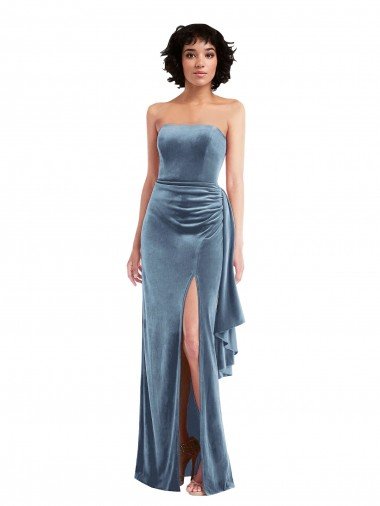 Sydney Strapless Formal Velvet Maxi Bridesmaid Dress / Prom Dress with Draped Skirt