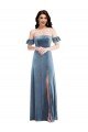 Sydney Ruffle Sleeve Off the Shoulder Velvet Maxi Bridesmaid Dress / Prom Dress