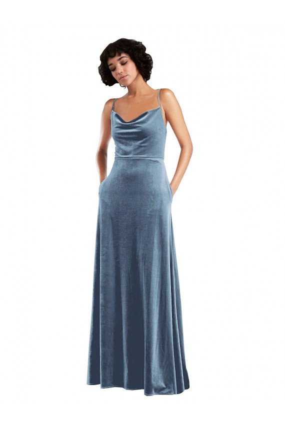 Sydney Sleek Cowl Neck Velvet Maxi Bridesmaid Dress / Prom Dress with Pockets
