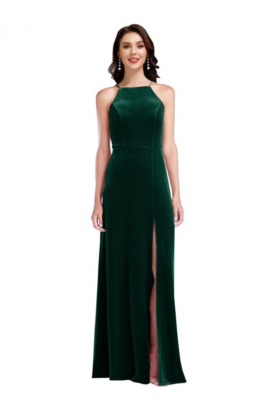 Sydney Velvet Halter Maxi Bridesmaid Dress / Prom Dress with Front Slit