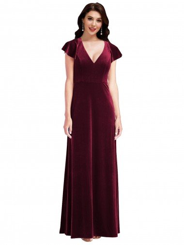Sydney Flutter Sleeve Velvet Maxi Bridesmaid Dress / Prom Dress with Pockets