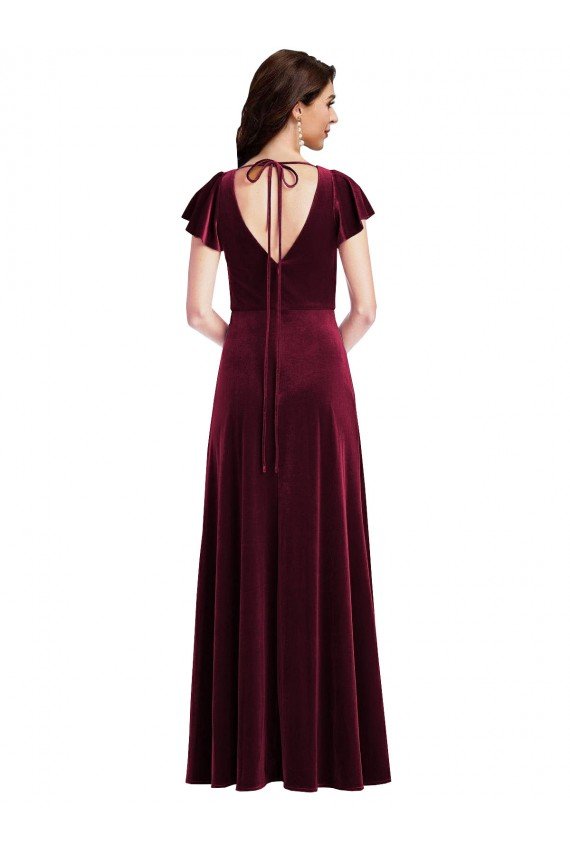Sydney Flutter Sleeve Velvet Maxi Bridesmaid Dress / Prom Dress with Pockets