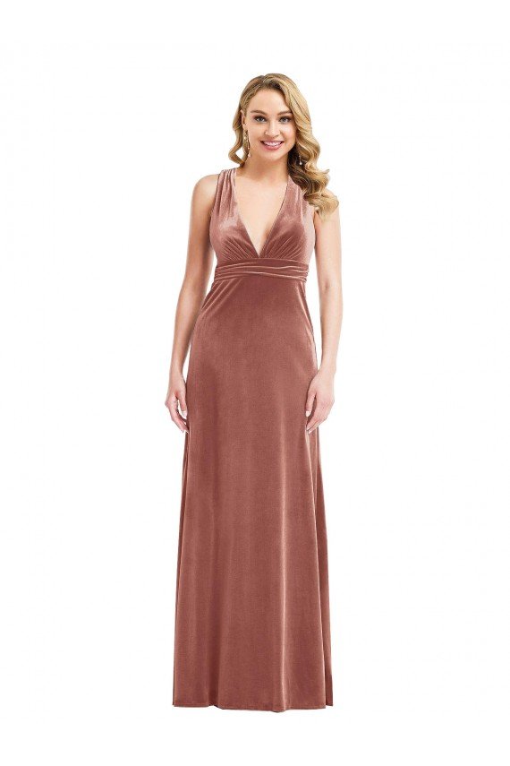 Sydney Plunging Neckline Formal Velvet Maxi Bridesmaid Dress / Prom Dress with Criss Cross Open Back
