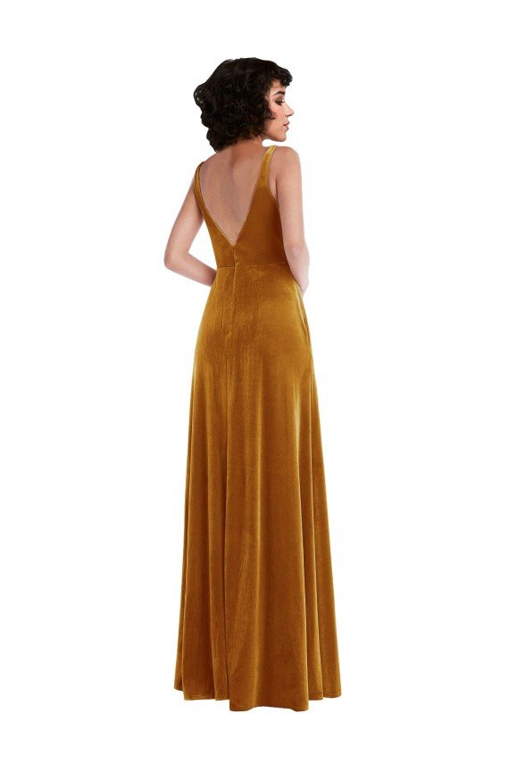 Sydney Twist Front Cutout Velvet Maxi Bridesmaid Dress / Prom Dress with Pockets