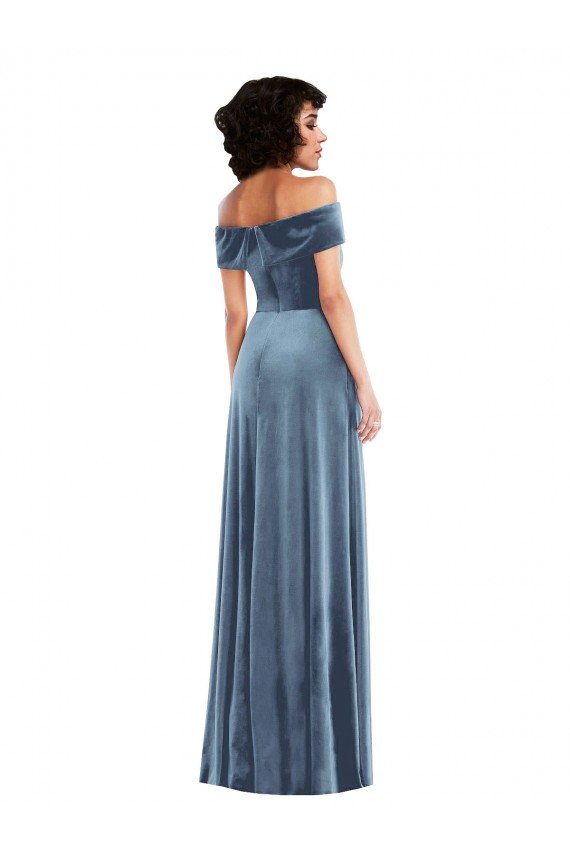 Sydney Draped Cuff Off the Shoulder Velvet Maxi Bridesmaid Dress / Prom Dress with Pockets