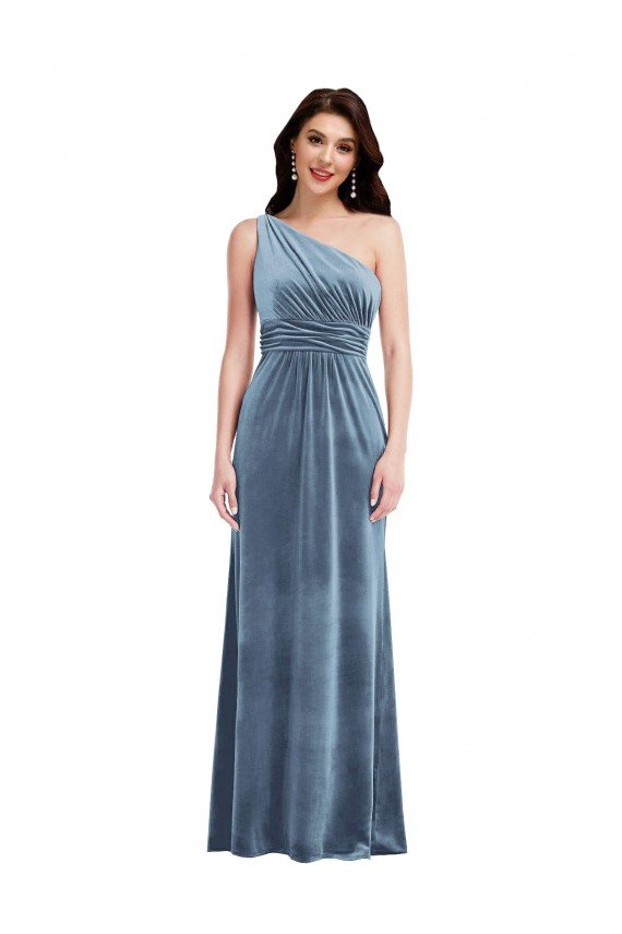 Sydney One Shoulder Draped Velvet Maxi Bridesmaid Dress / Prom Dress