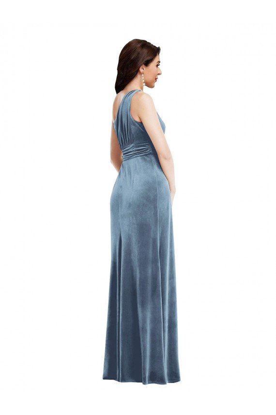 Sydney One Shoulder Draped Velvet Maxi Bridesmaid Dress / Prom Dress