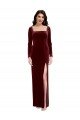 Sydney Sleek Square Neck Spaghetti Straps Velvet Bridesmaid Dress / Prom Dress with Side Slit