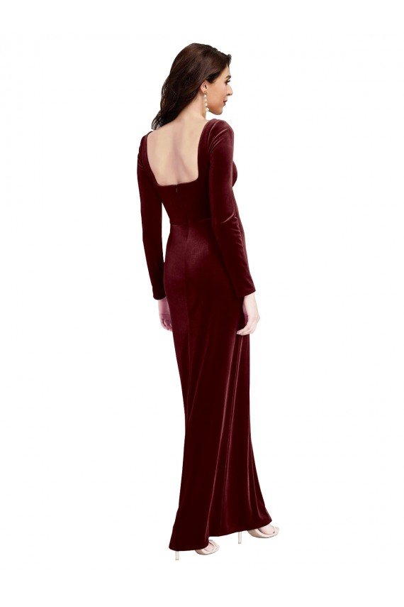 Sydney Sleek Square Neck Spaghetti Straps Velvet Bridesmaid Dress / Prom Dress with Side Slit