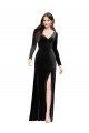 Sydney Long Sleeves Formal Velvet Bridesmaid Dress / Prom Dress with V-Neckline and Thigh Slit