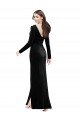 Sydney Long Sleeves Formal Velvet Bridesmaid Dress / Prom Dress with V-Neckline and Thigh Slit