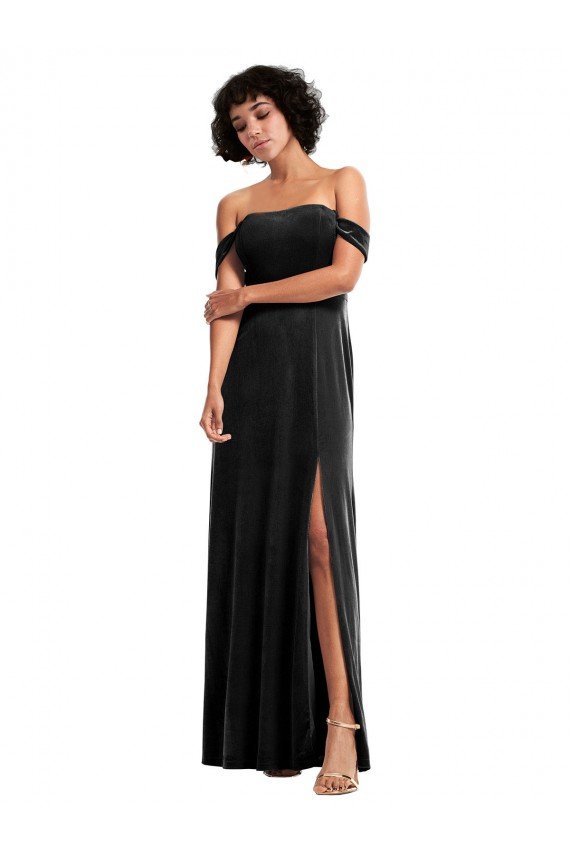 Sydney Off the Shoulder Drapped Sleeves Formal Stretch Velvet Bridesmaid Dress / Prom Dress