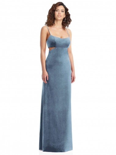 Sydney Spaghetti Strap Long Full Length Formal Velvet Maxi Bridesmaid Dress / Prom Dress