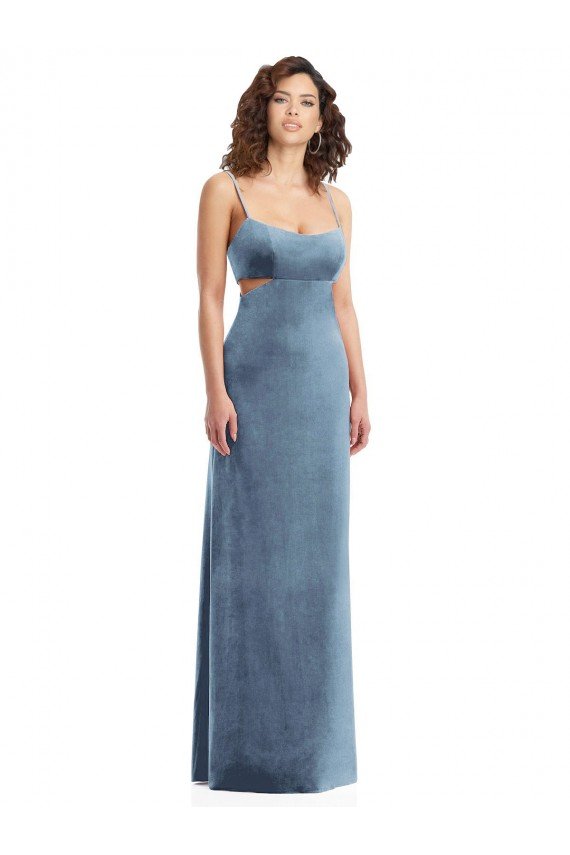 Sydney Spaghetti Strap Long Full Length Formal Velvet Maxi Bridesmaid Dress / Prom Dress