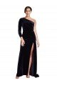 Sydney One Sleeve Long Formal Velvet Bridesmaid Dress / Prom Dress with Thigh High Split