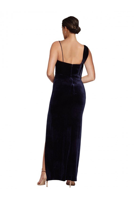 Sydney Long Formal Velvet Bridesmaid Dress / Prom Dress with Side Thigh Split and Shoulder Tie