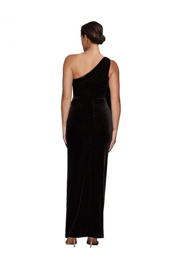 Sydney One Shoulder Long Formal Velvet Bridesmaid Dress / Prom Dress with Side Split and Shoulder Tie