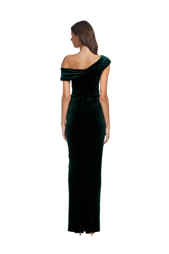 Sydney Long Asymmetric Neckline Ruched Formal Velvet Bridesmaid Dress / Prom Dress